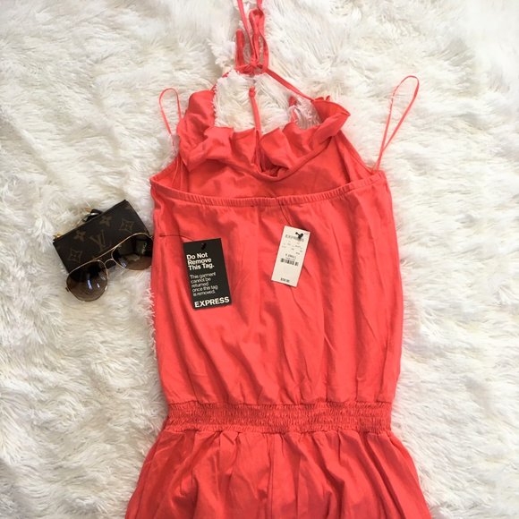 NWT Express Coral Ruffle Romper - Picture 3 of 5